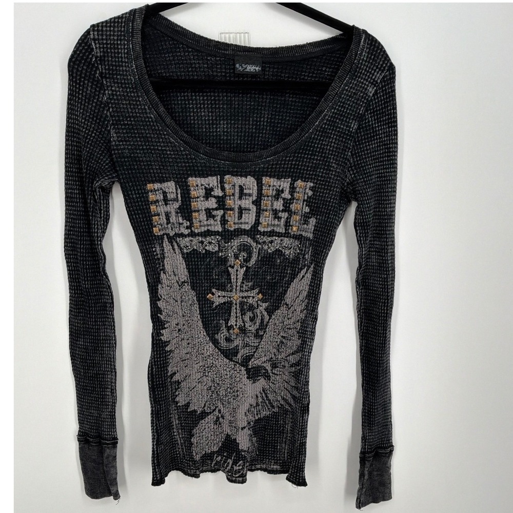Daytrip Rebel Eagle Thermal Top Medium Studded Waffle Knit Y2K